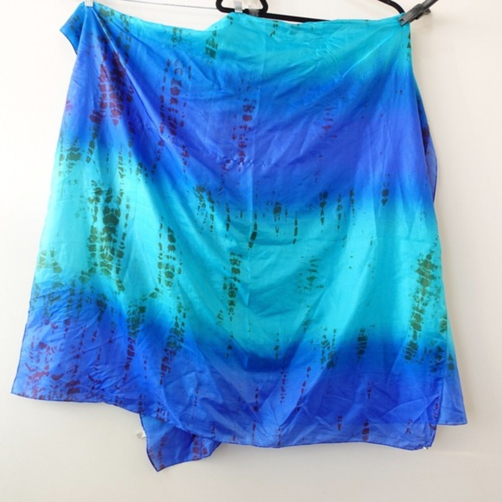 Tie Dye Royal Blue Scarf Ombre Shawl Wrap Sheer‎ Cover Up Beach Coastal 40x76